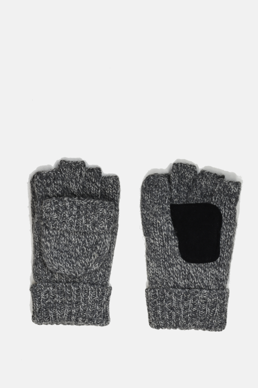 Marled grey wool gloves, fingerless