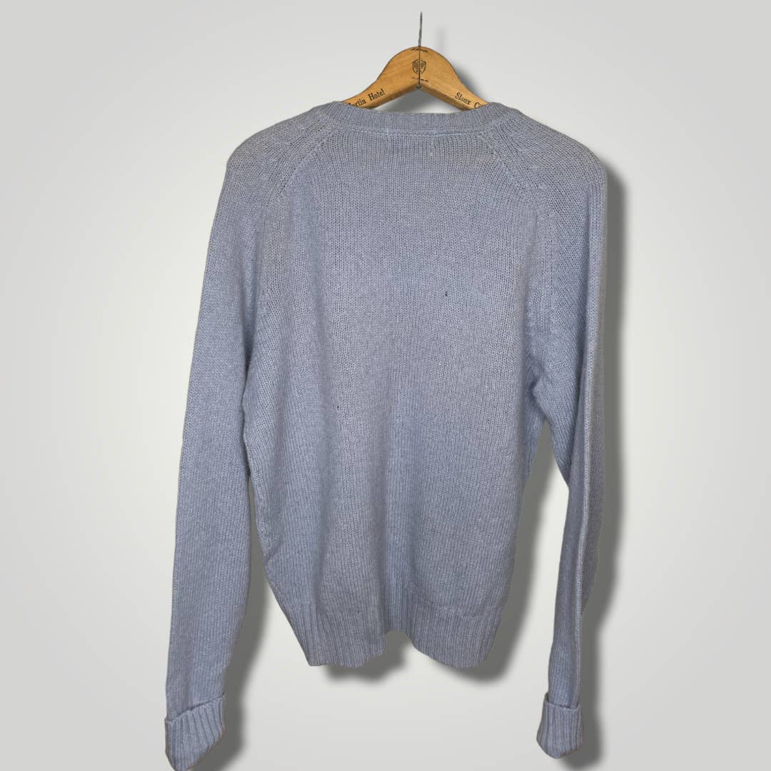 Vintage 1980s Shetland Wool Sweater Periwinkle Blue Sweater Blue V L Neck b127