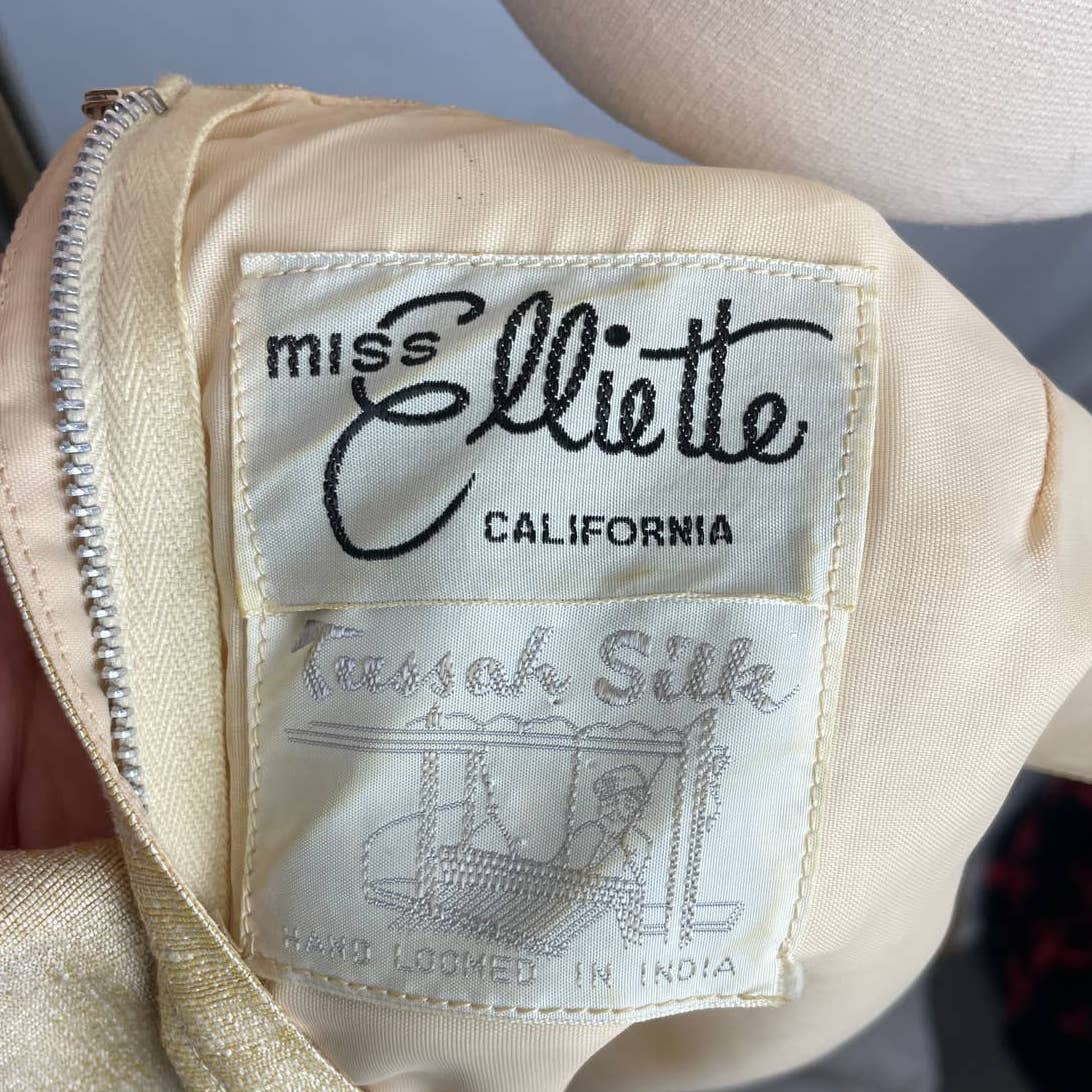 Vintage 1950s Sheath Dress Cream Yellow Tussah Silk Hand Loomed Size 4 B105