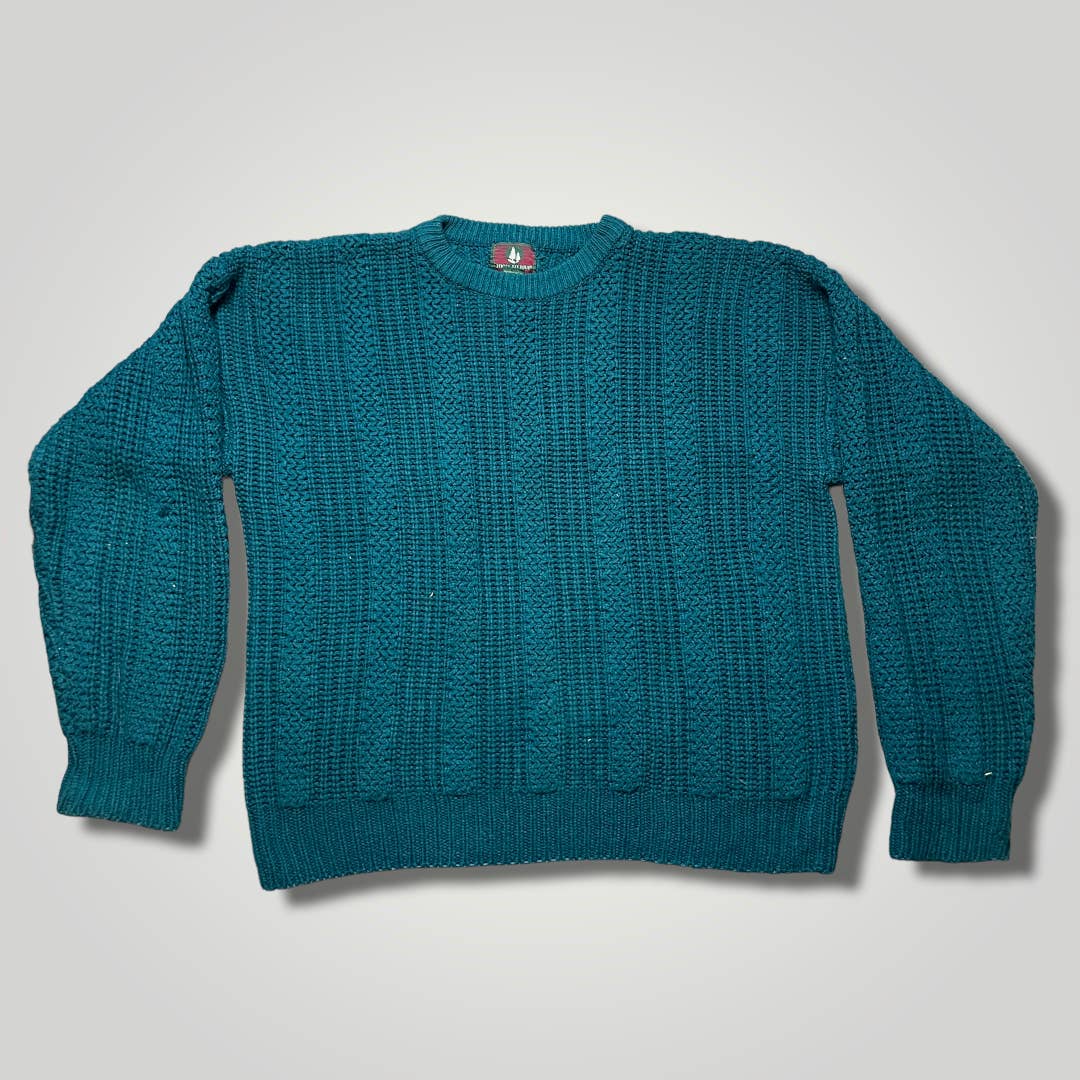 Vintage 1990s High Sierra Crew Neck Sweater Deep Teal Green XL Chunky Knit B2004