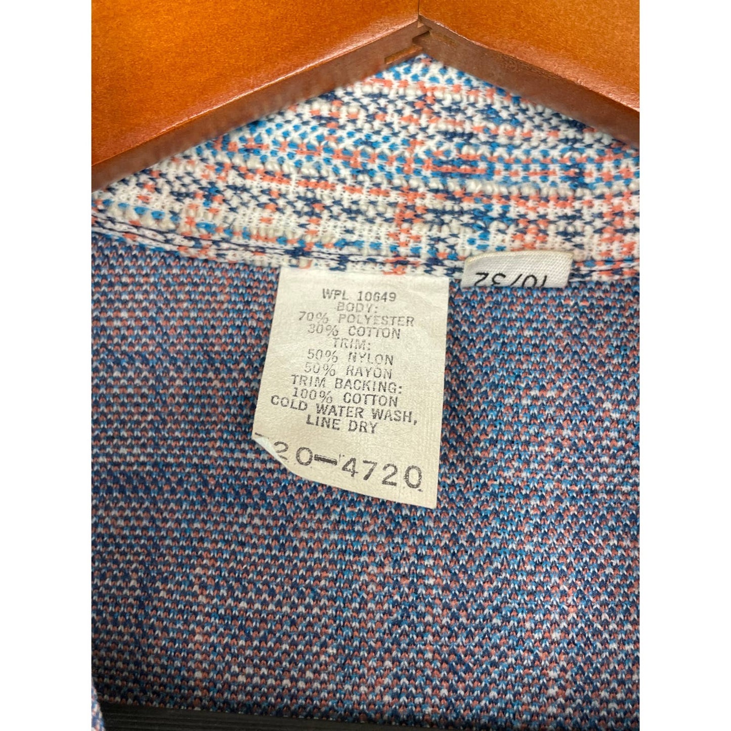 Vintage Poly Cotton Knit Western Pearl Snap Shacket Blue Velvet Suede B118