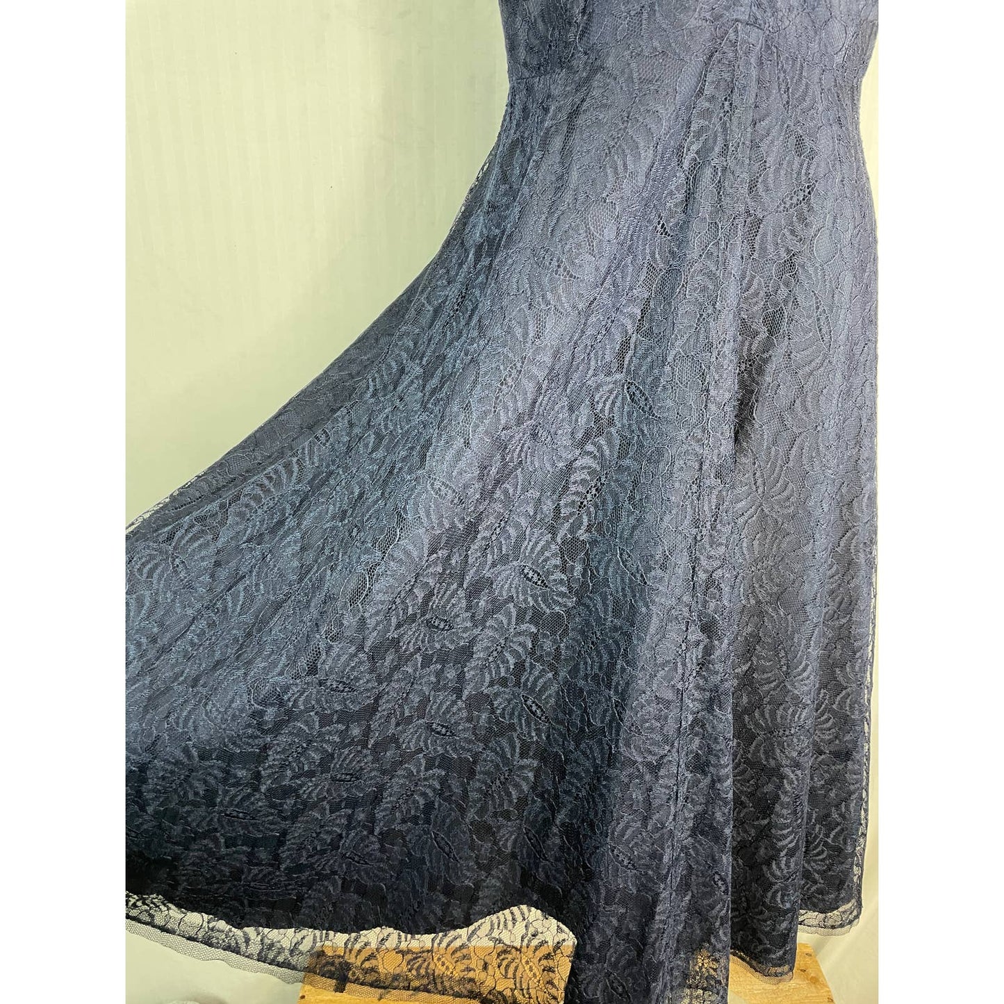Vintage 1950s Party Dress A Norman Original Med Navy Blue Sleeveless Lace b110
