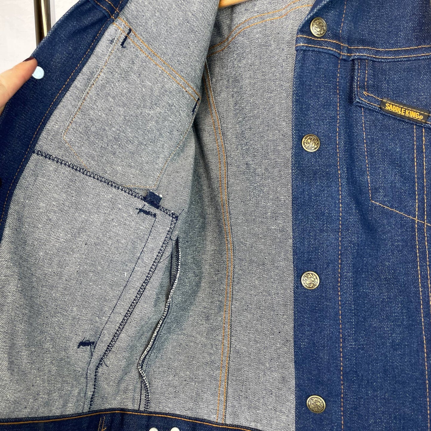 Vtg Saddle King Western Denim Jacket Deadstock Made in USA Dark Small Raw Snap F1011