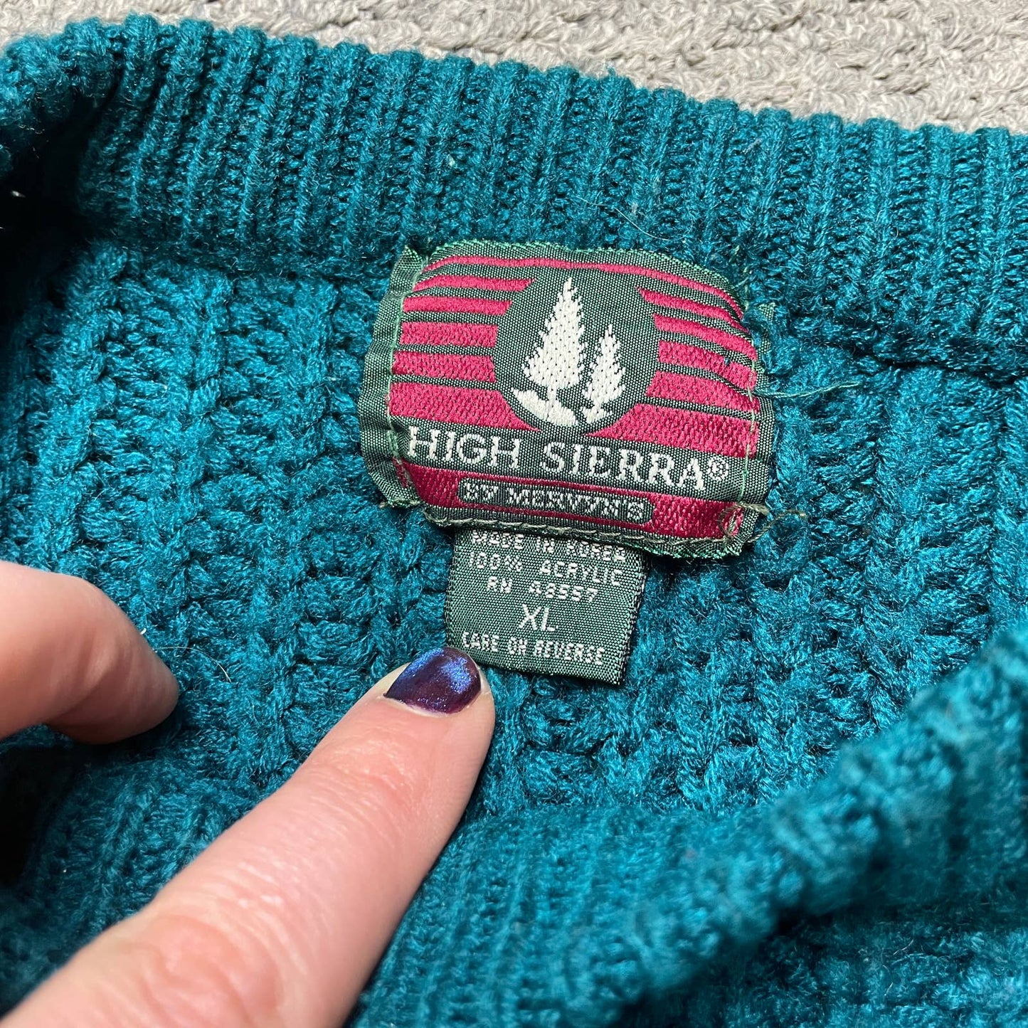 Vintage 1990s High Sierra Crew Neck Sweater Deep Teal Green XL Chunky Knit B2004