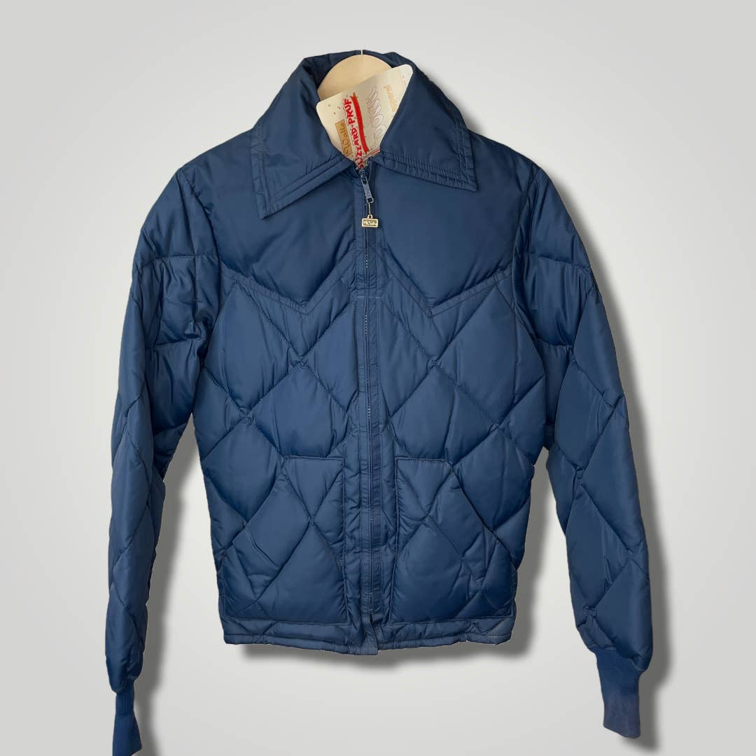 Vintage 1980s Deadstock NOS Down Jacket Walls Blizzard Pruf Blue R110 Quilted