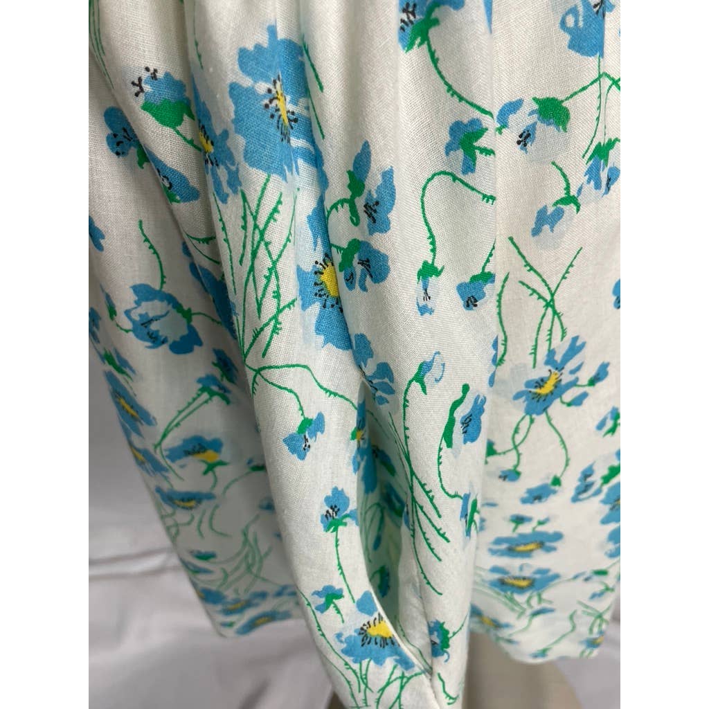Vintage Dress 1980s Loungees Blue Green Floral Sundress Mini Tie Straps A1017 XL