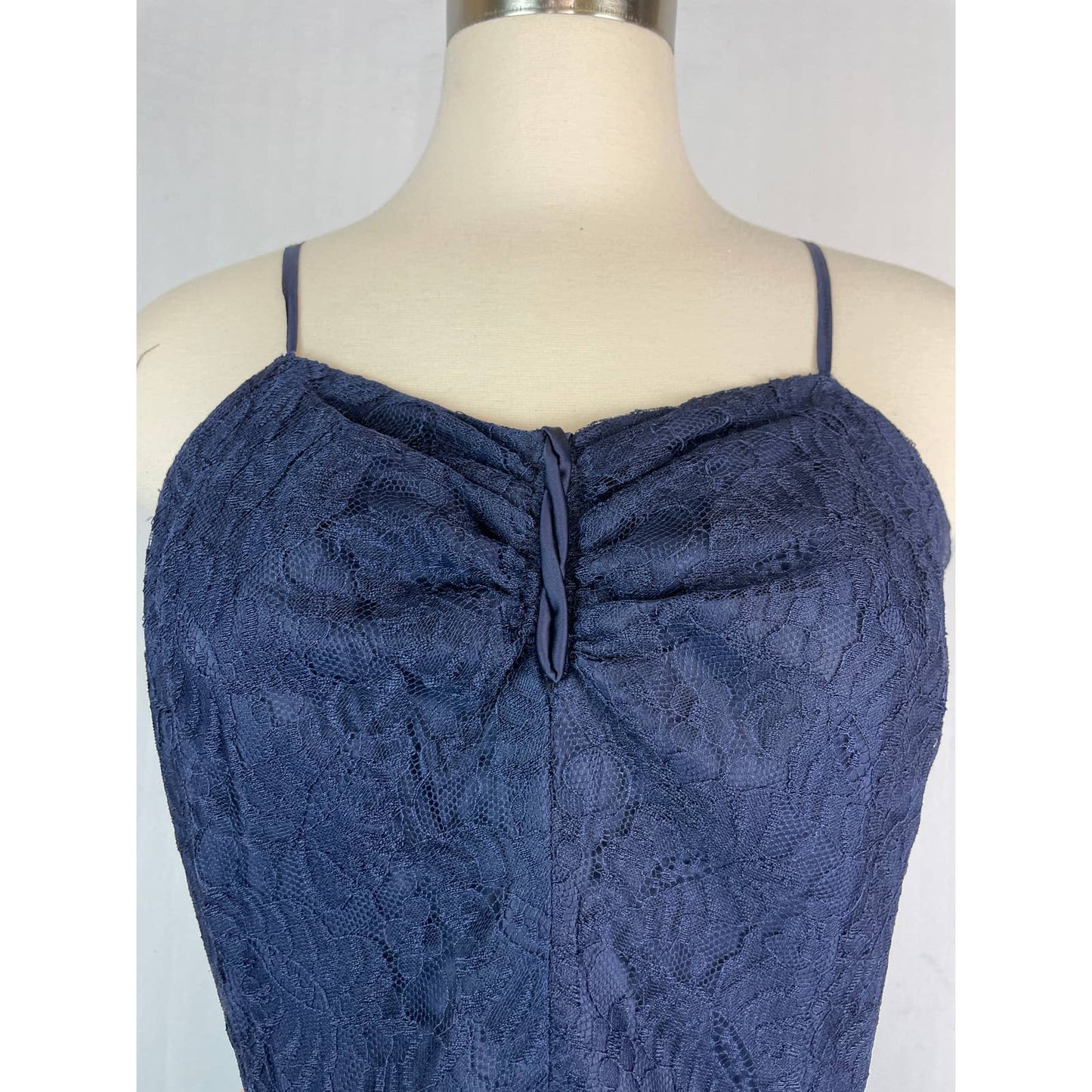 Vintage 1950s Party Dress A Norman Original Med Navy Blue Sleeveless Lace b110