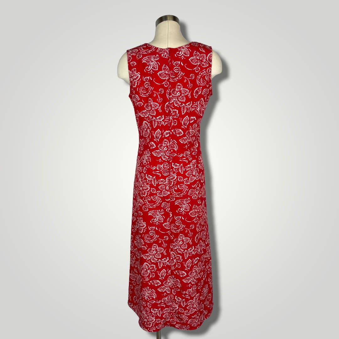 Vintage 1990s Kathie Lee Bandanna Dress Red White Sleeveless Med Midi A1017