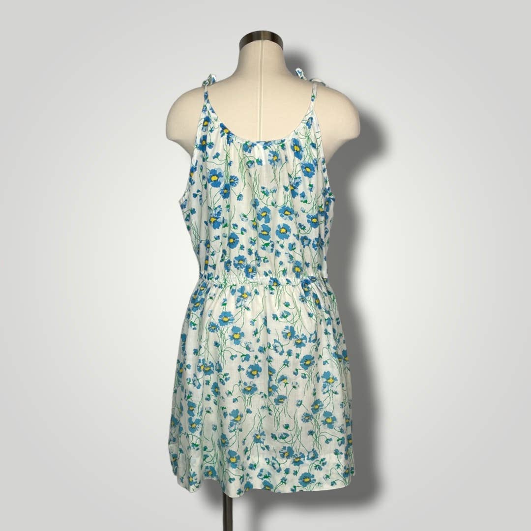 Vintage Dress 1980s Loungees Blue Green Floral Sundress Mini Tie Straps A1017 XL