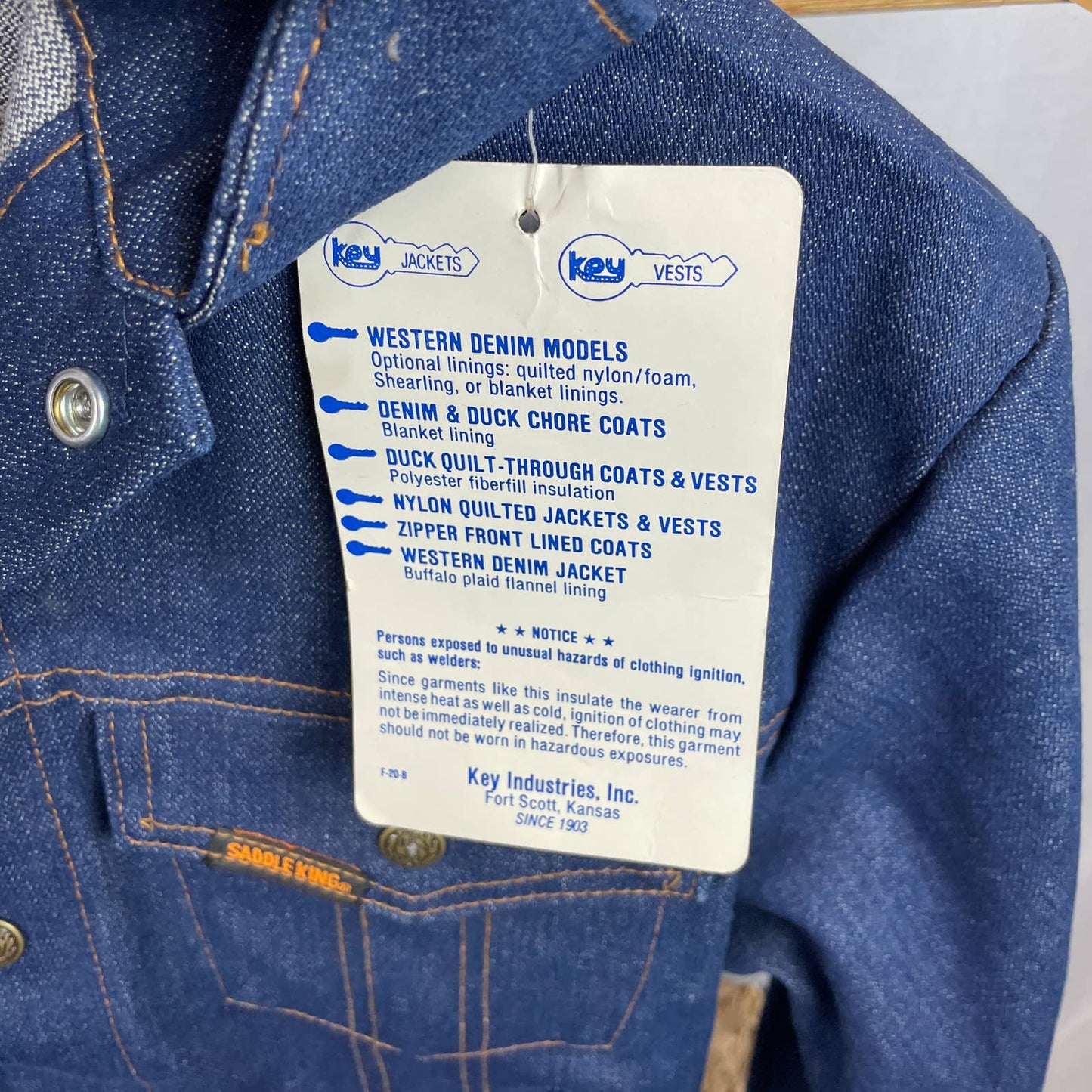 Vtg Saddle King Western Denim Jacket Deadstock Made in USA Dark Small Raw Snap F1011