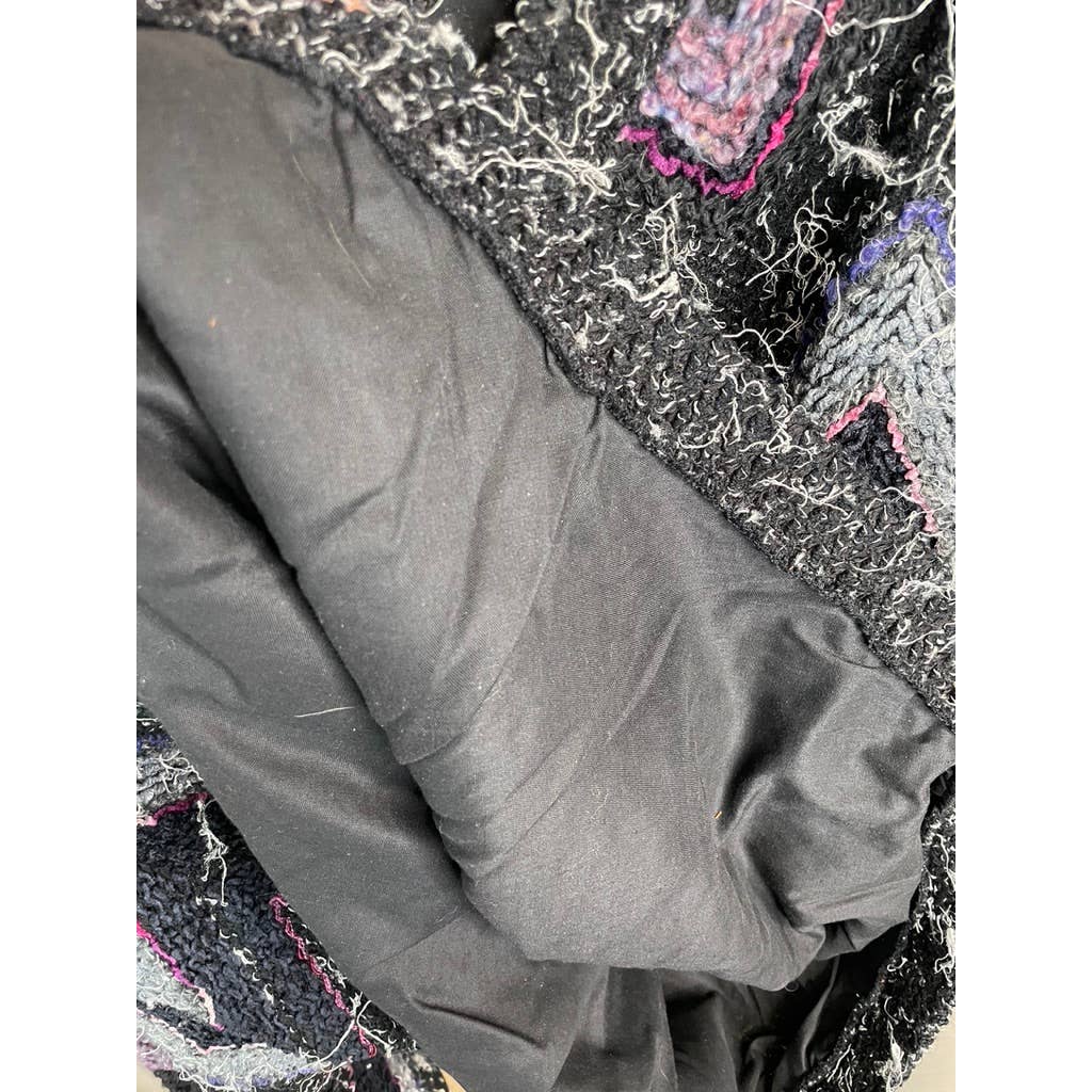 Vintage 80s Textured Zig Zag Black Pink Chenille Rodger Thornton L B1019