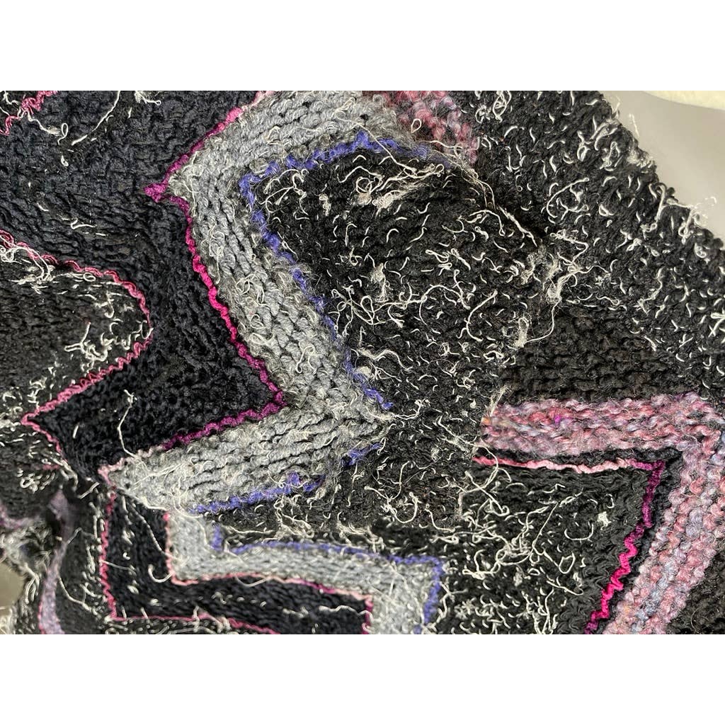 Vintage 80s Textured Zig Zag Black Pink Chenille Rodger Thornton L B1019