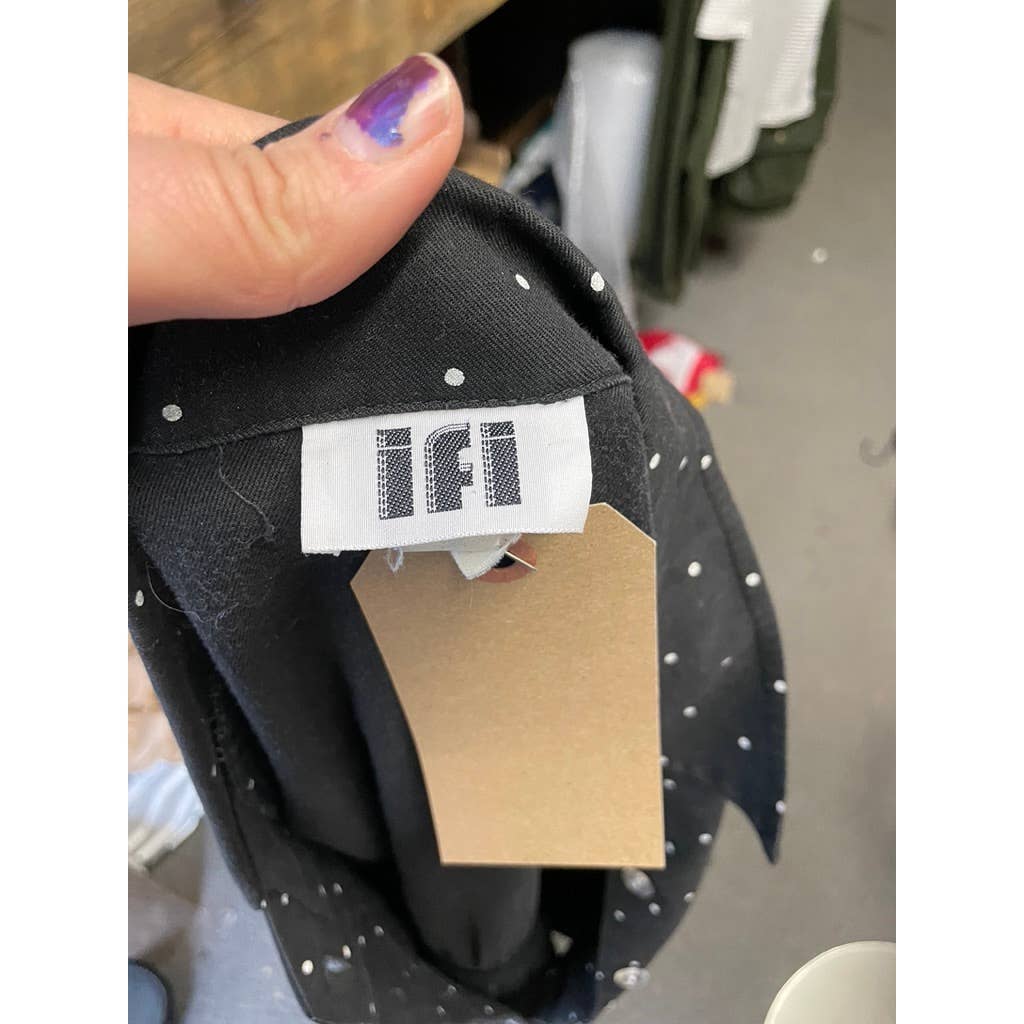 Vintage 1980s does 1940s Shirt Dress Black White Polka Dot IFI Medium Knee b1023