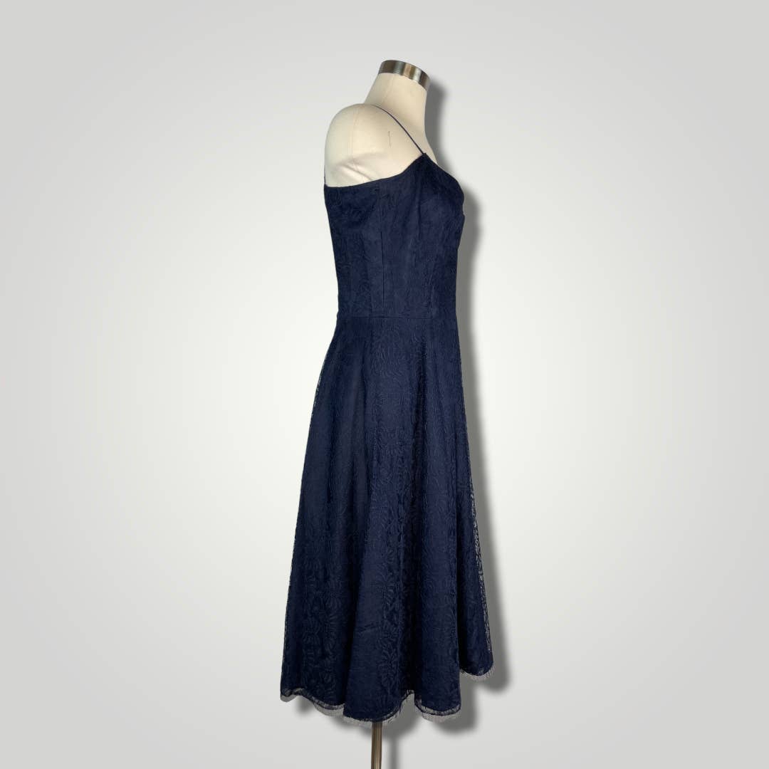 Vintage 1950s Party Dress A Norman Original Med Navy Blue Sleeveless Lace b110