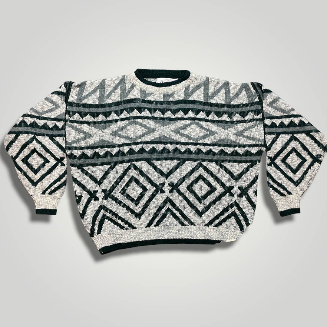 Vintage 1980s Coogi Like Xploits Sweater Green and Gray Southwestern P