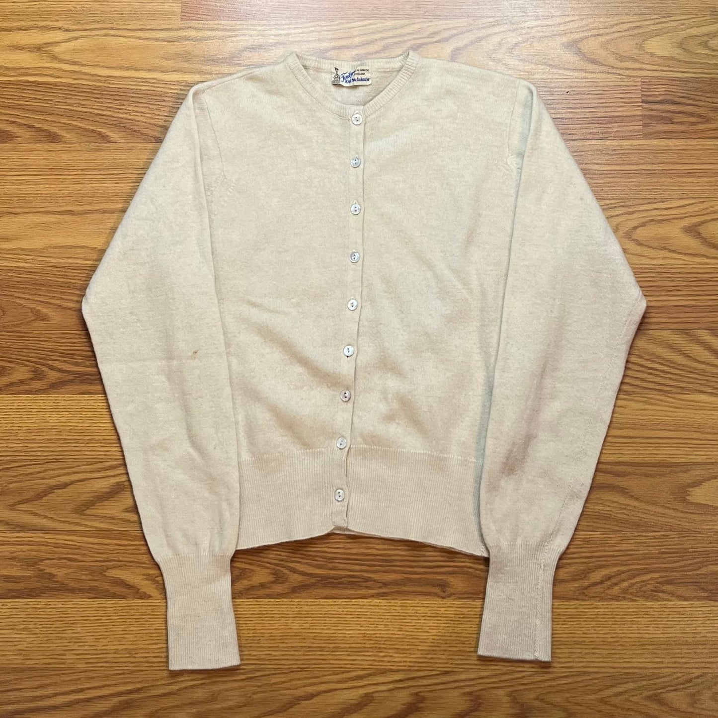 Vtg 1960s 100% Pure Cashmere Cardigan Sweater Teribus Scotland Womens S Cream