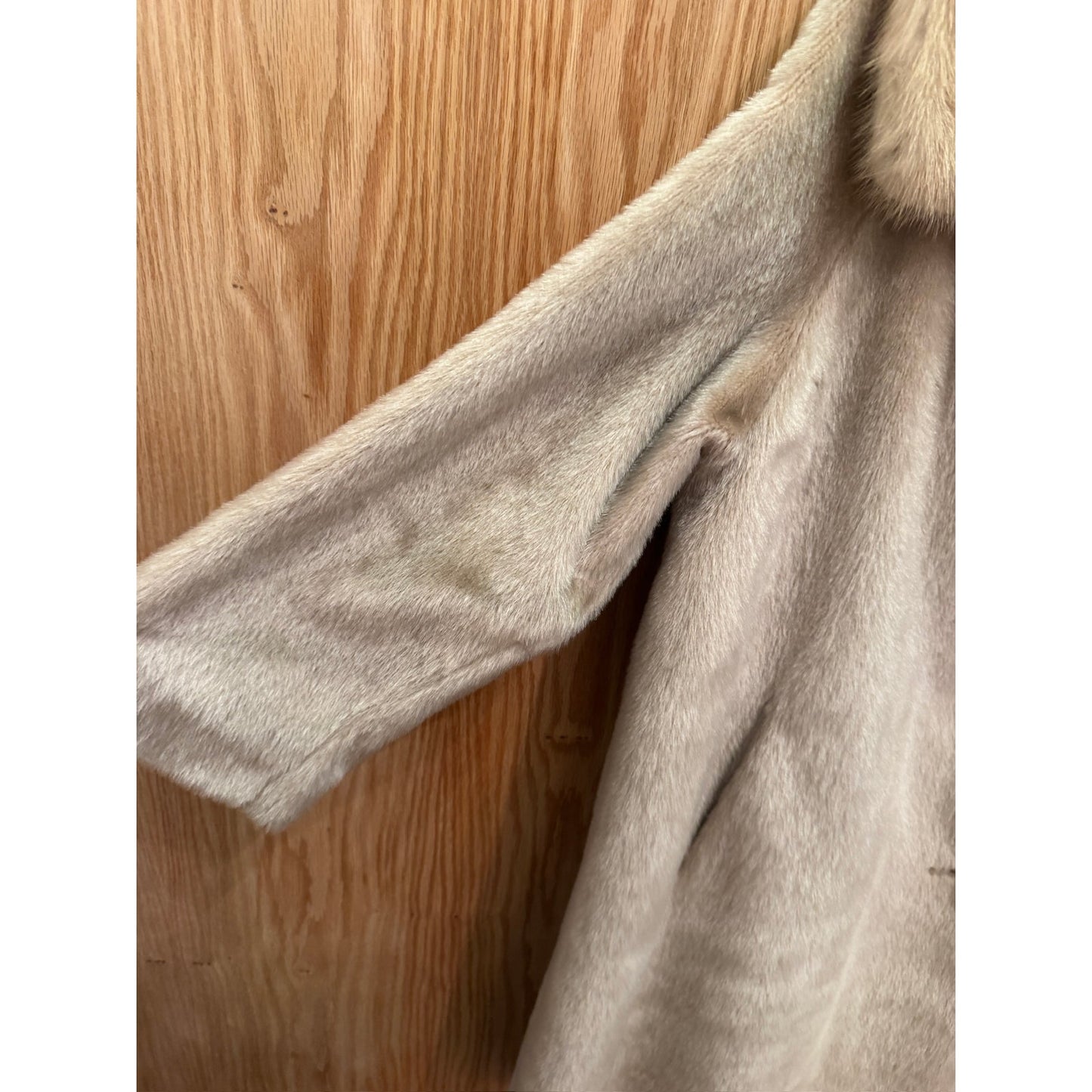 Vtg Faux Fur Fuzzy Jacket 1960s Mink Collar Tan Beige Russel Taylor L Swing