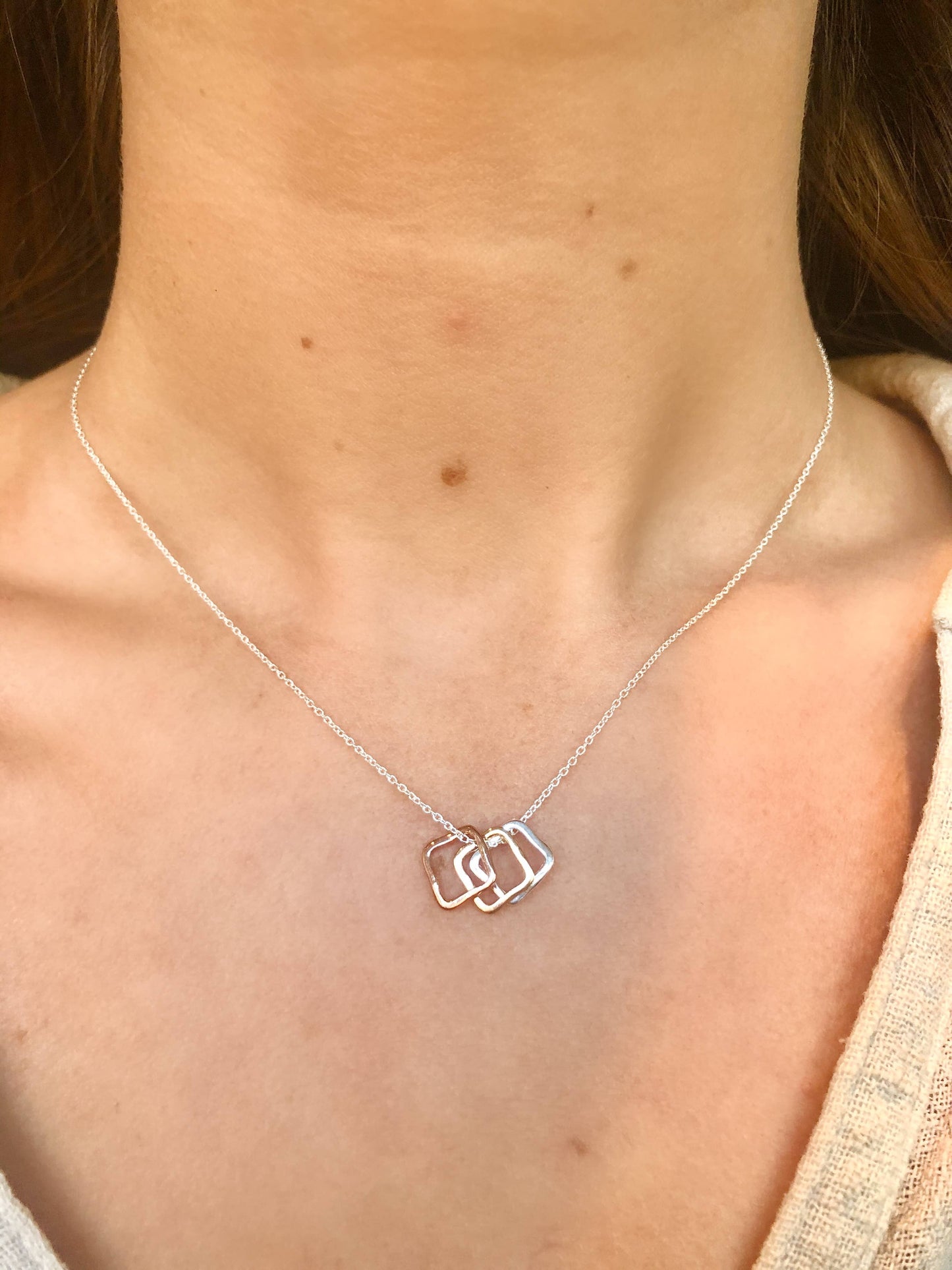 Tri-metal Three Square Necklace