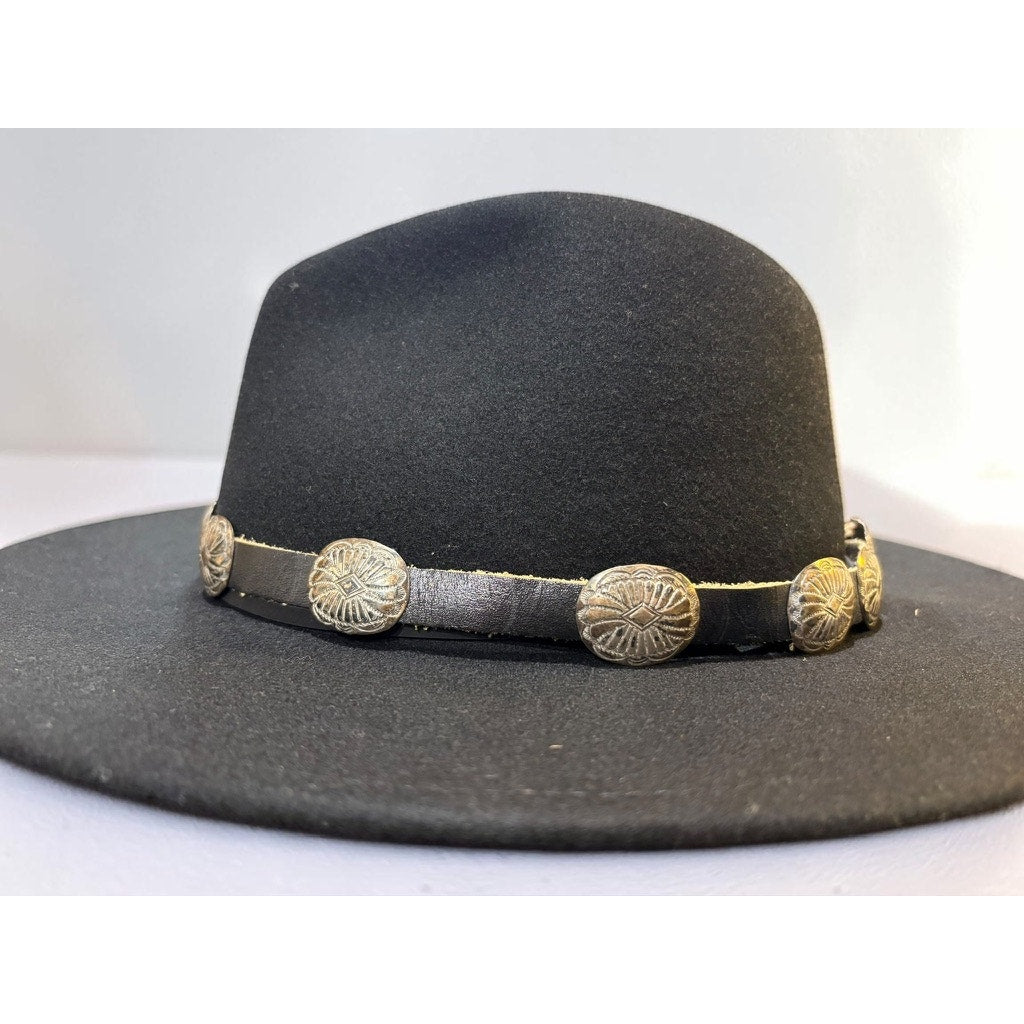 Vintage Hat Band Navajo Sterling Silver Concho & Leather Signed RB Southwestern