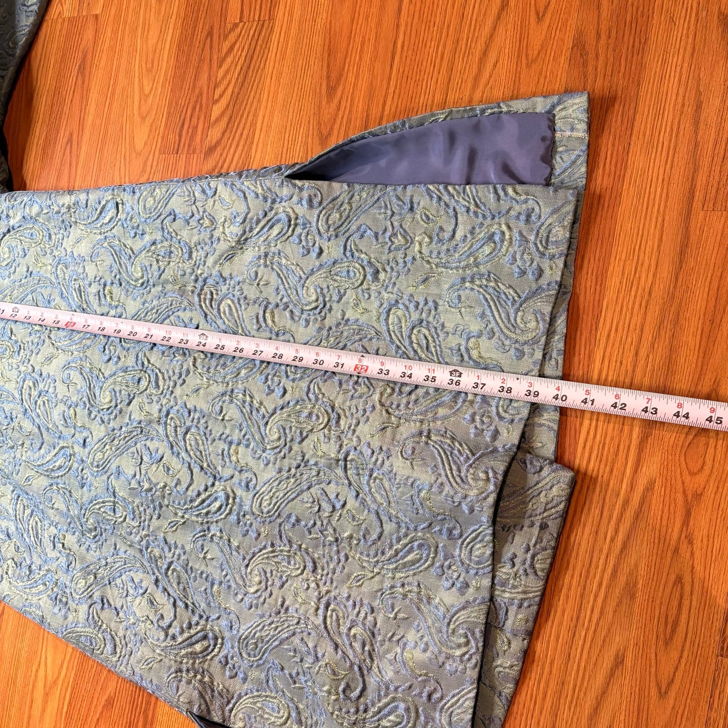 Vintage 1960s Brocade Blue Green Jacquard Coat Long Double Breasted