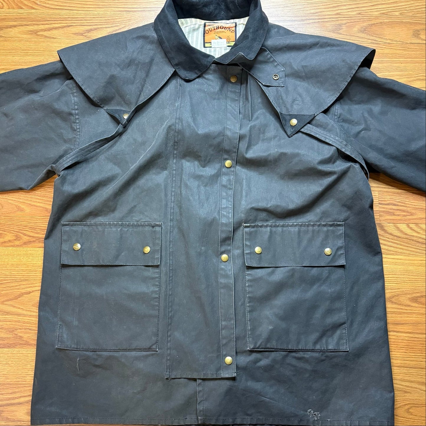 Vintage Outbound Australia Waxed Cotton Oilskin Field Jacket Storm Cape XL