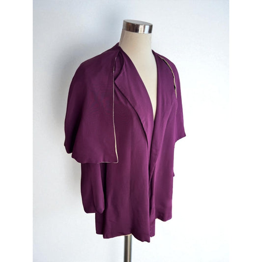 Vintage 1920s Top Cape Jacket Open Front Plum Eggplant Lined Repaired Medium