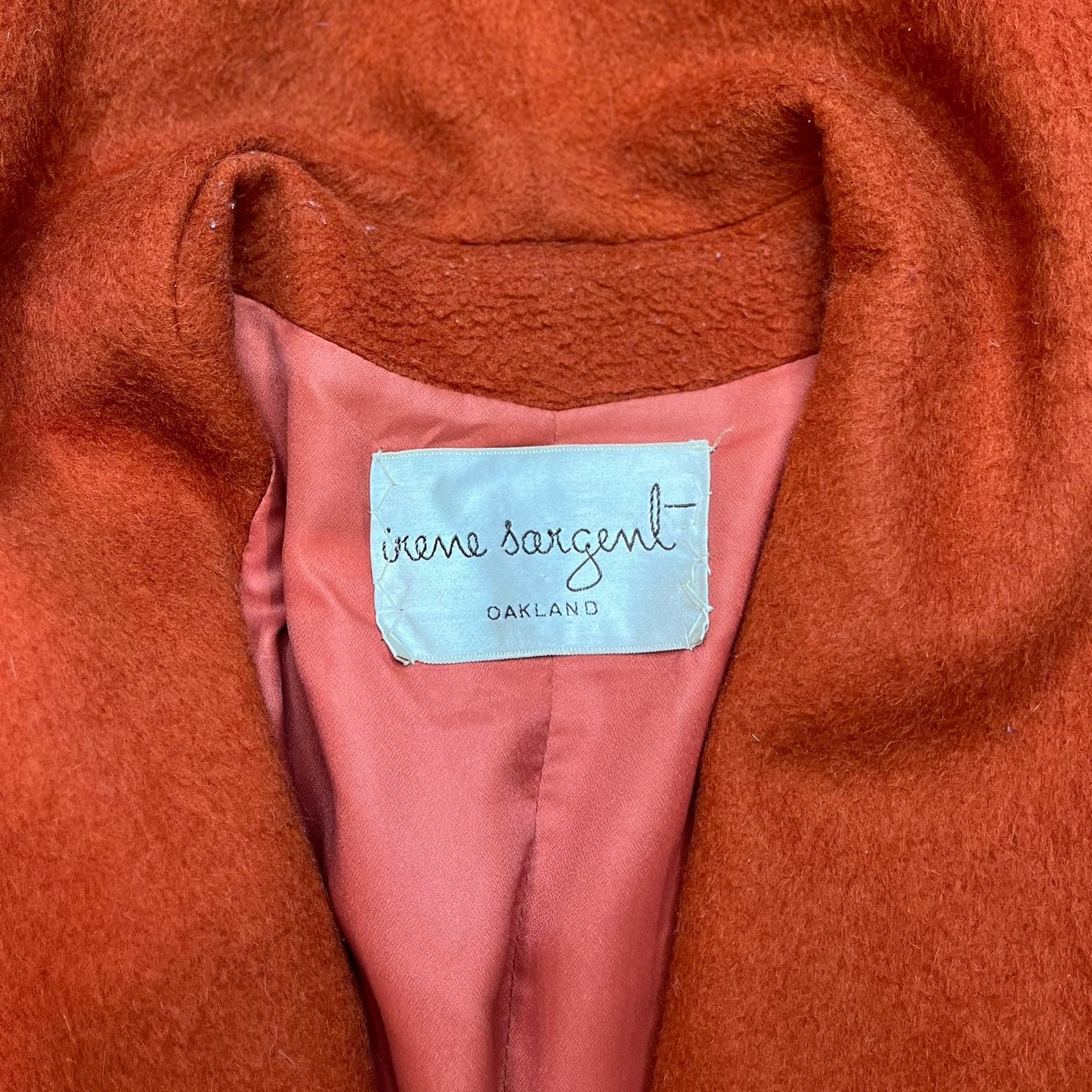 Vtg Wool Coat 1960s Bonnie Cashin x Irene Sargent Shawl Pumpkin Leather Trim
