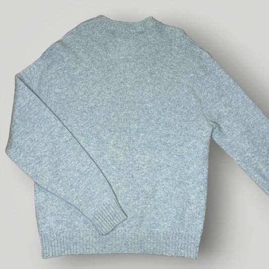 Vintage 1970s Crewneck Wool Sweater Light Blue Men's Pullover Knight Knit Large