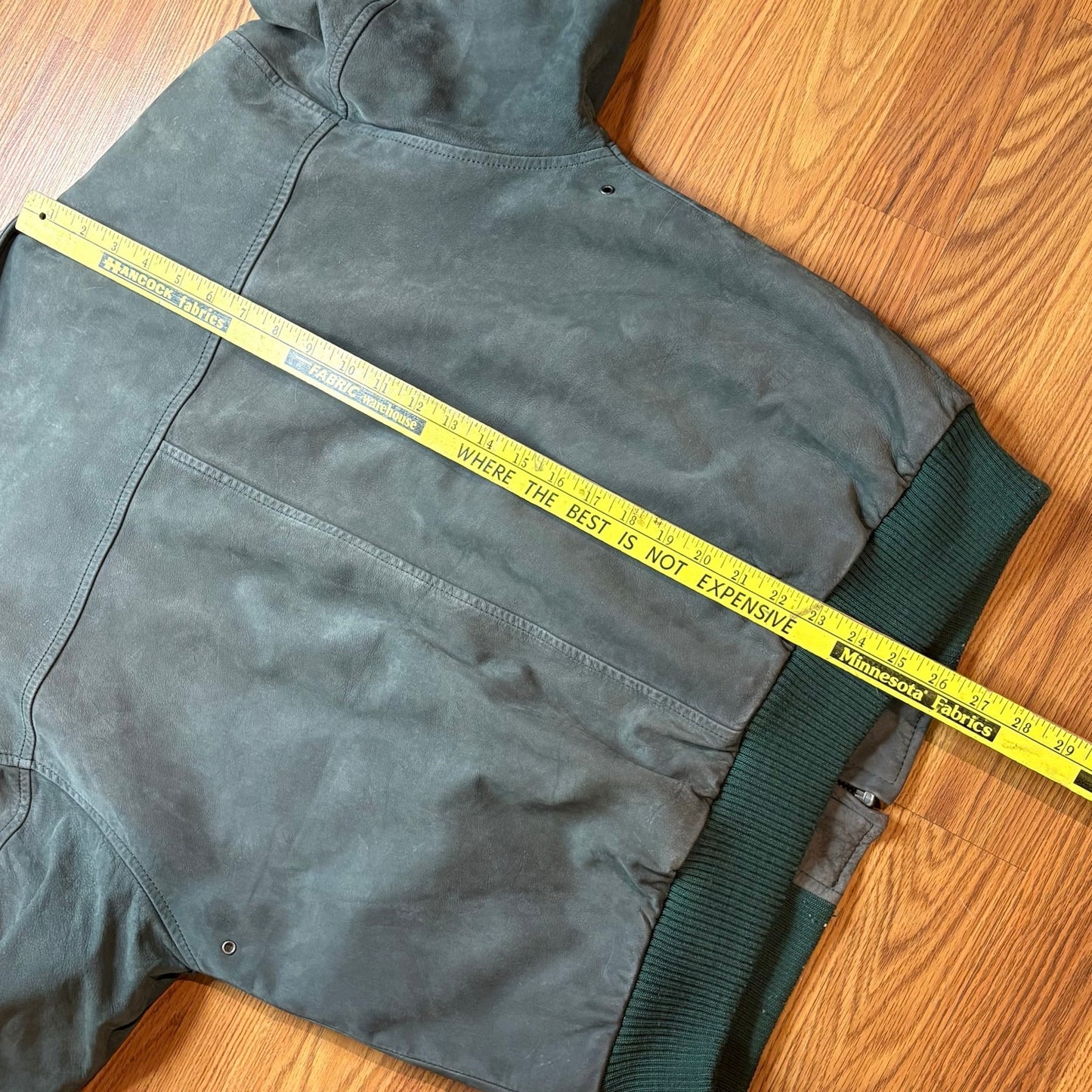 Vintage 1990s Green Leather Bomber Nubuck Lined Men's Medium