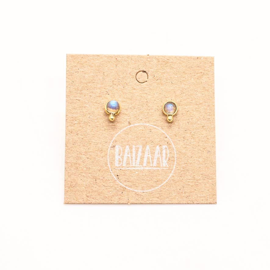 Brass Stone Dot Stud Earrings
