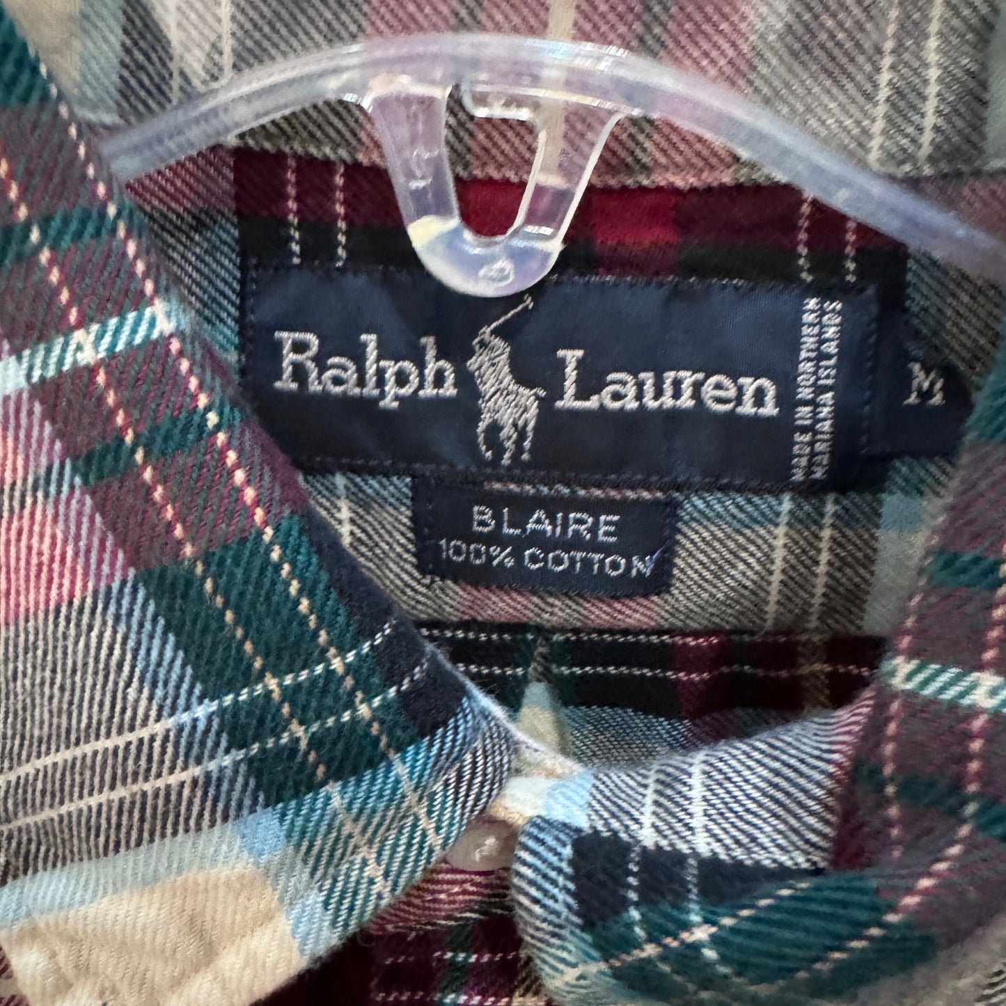Vintage 1990s Ralph Lauren Flannel Cotton Soft Heavy M Blair Men's Plaid Red Gre