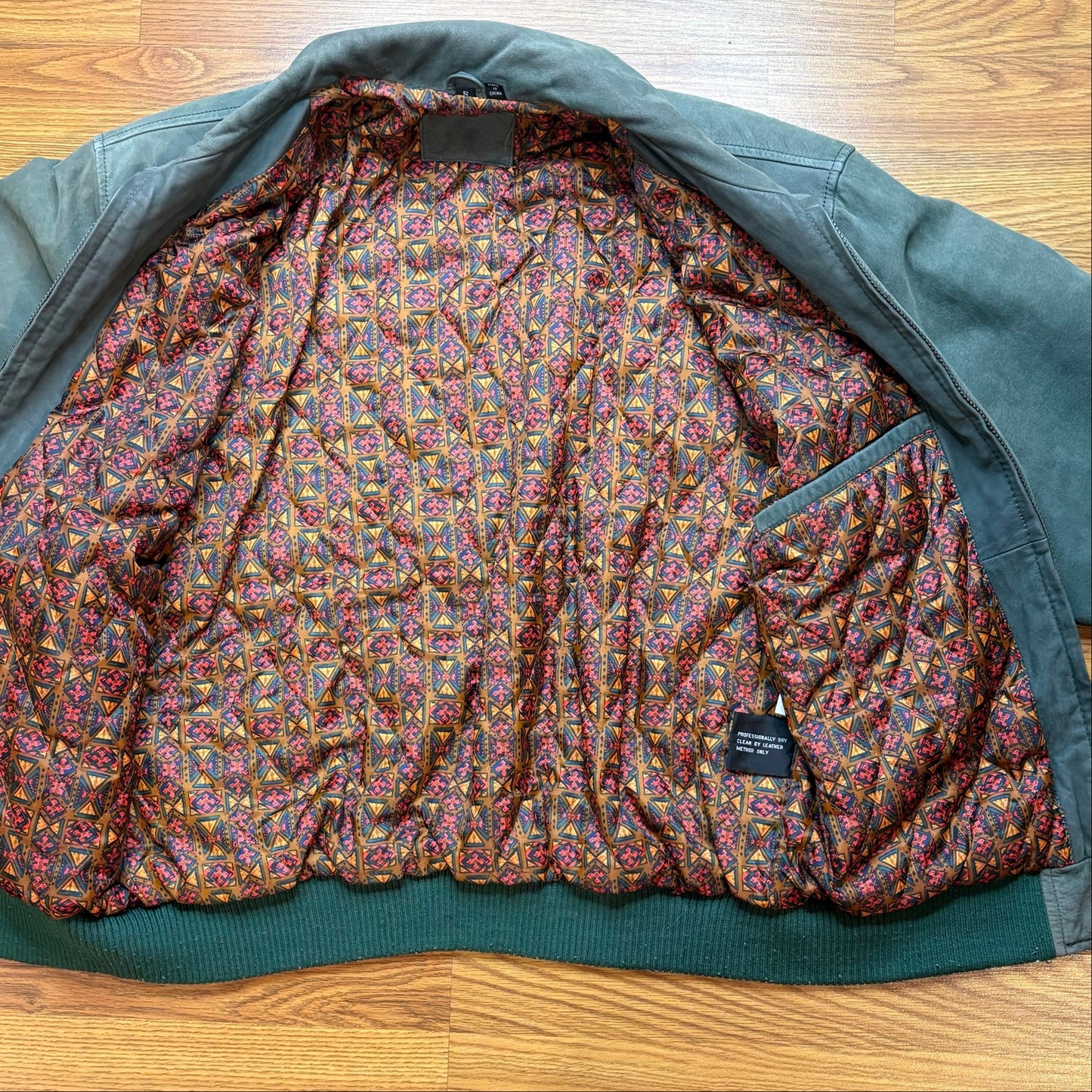 Vintage 1990s Green Leather Bomber Nubuck Lined Men's Medium
