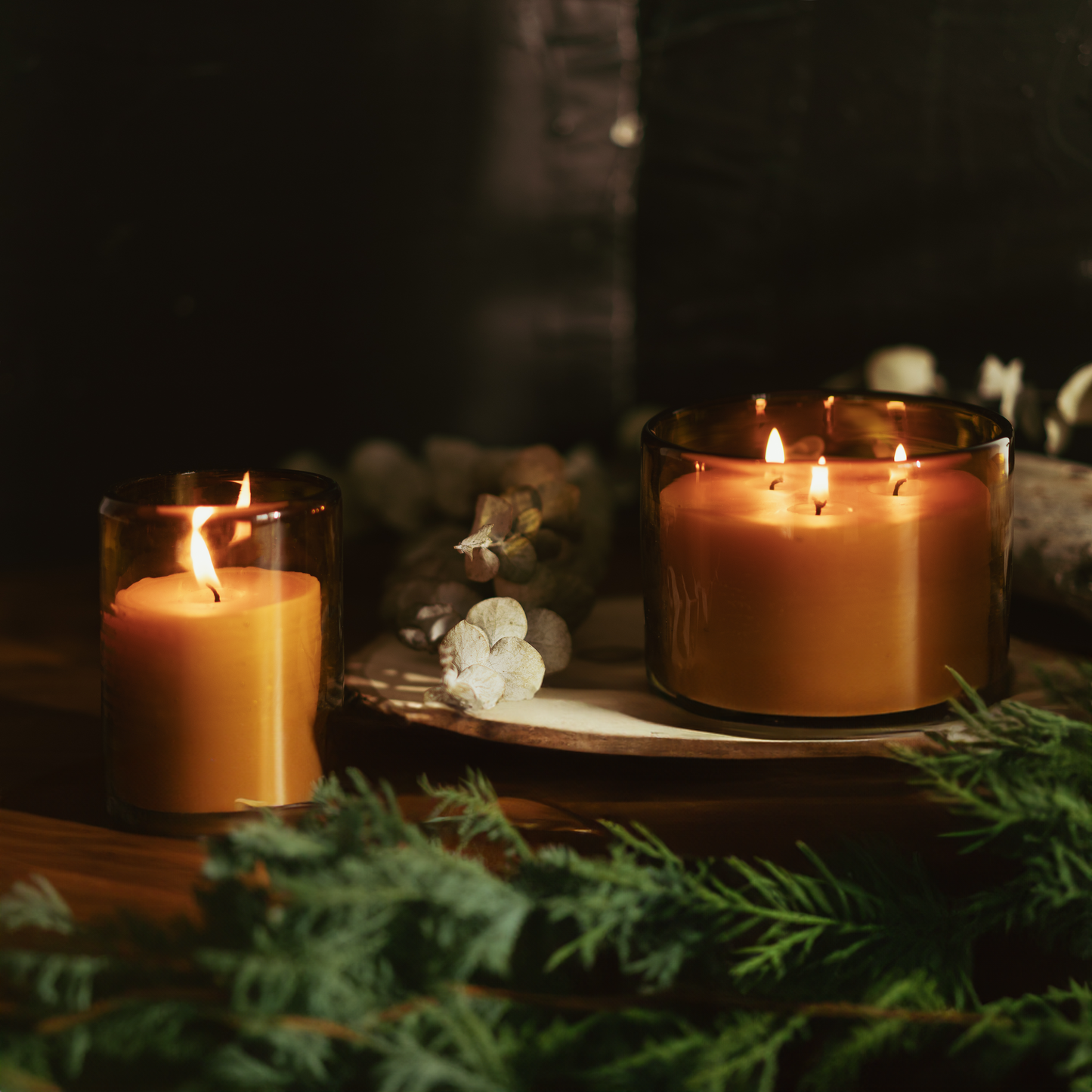 Scented Beeswax Candles - Pure Essential Oils - Blown Glass Holders