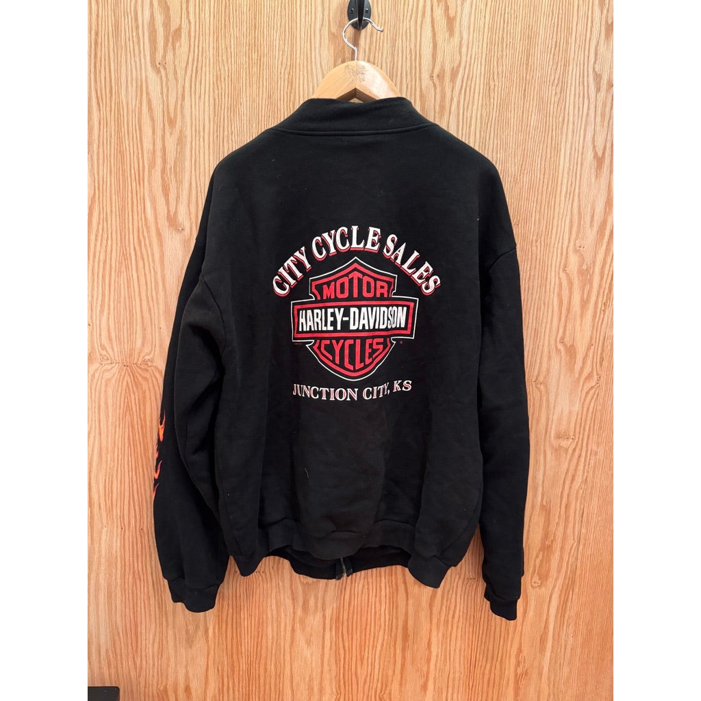Vintage Harley Davidson Sweatshirt Made in USA Flames Junction City Kansas XL