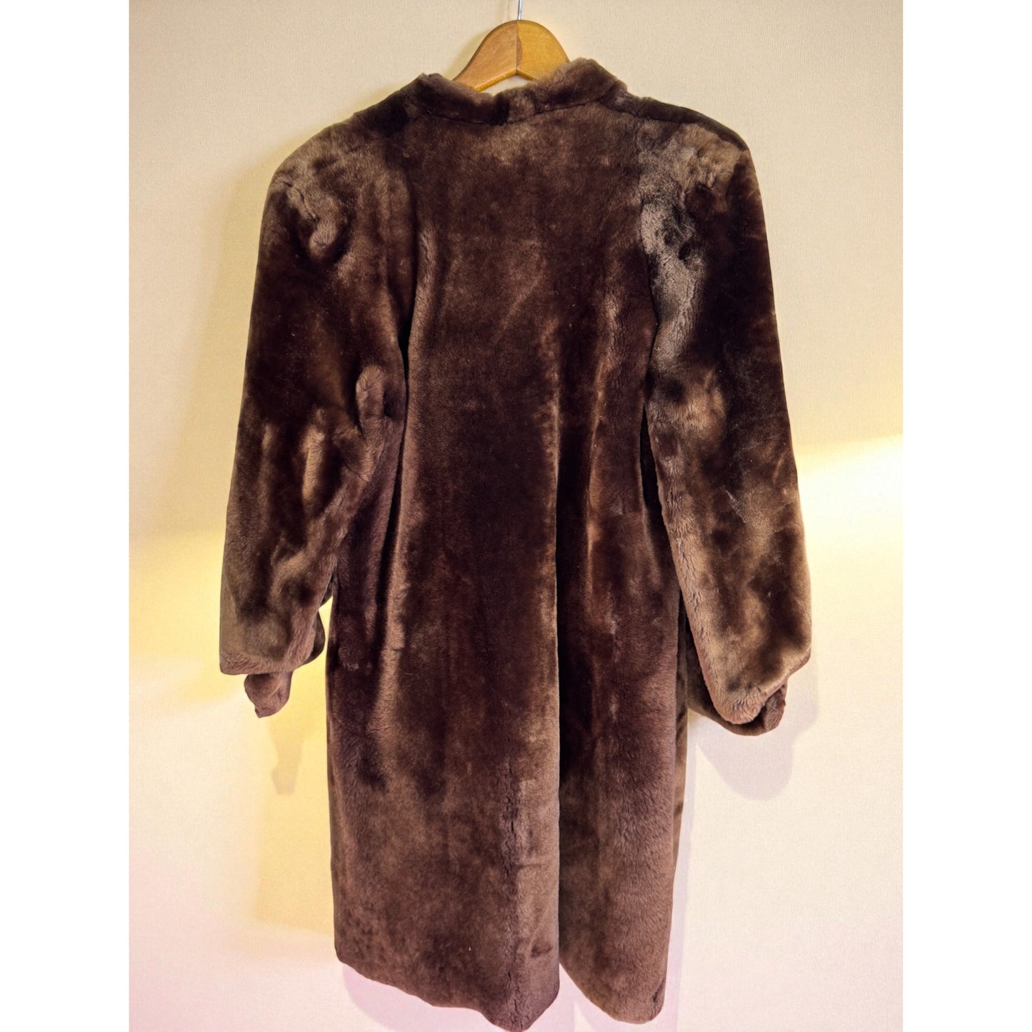Vtg 40s Rockabilly Structural Balloon Sleeve Chocolate Brown Mouton Fur Coat S/M