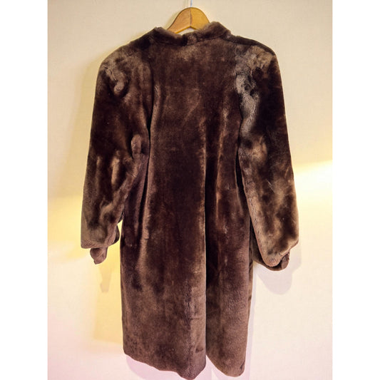 Vtg 40s Rockabilly Structural Balloon Sleeve Chocolate Brown Mouton Fur Coat S/M