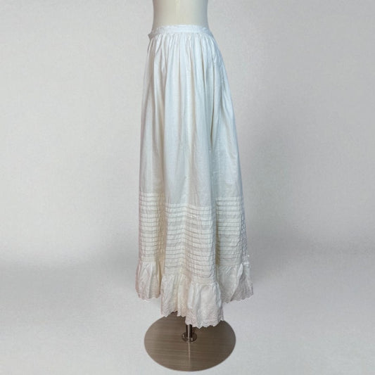 Vintage Antique Edwardian White Cotton Petticoat Skirt Tiered Embroidered Eyelet