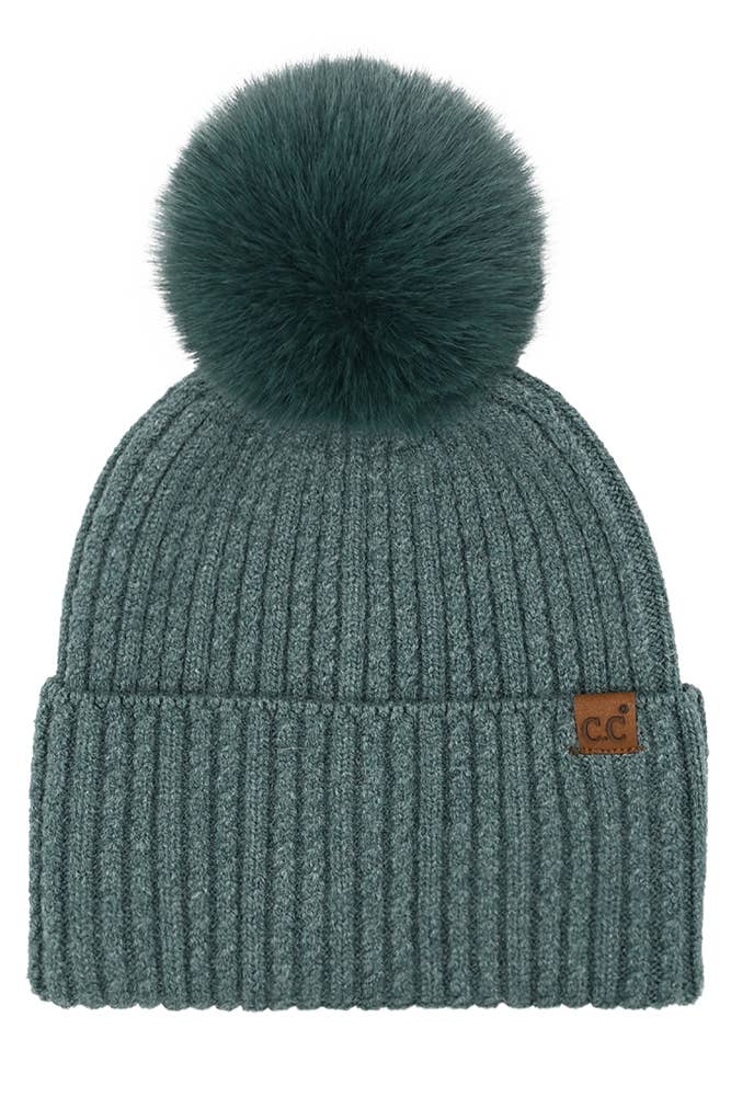 C.C Cable Cuff Pom Beanie Winter Hat