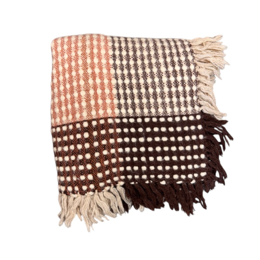 Vintage Wool Woven Fringed Blanket Throw Sized Neutral 56"x56" Textured