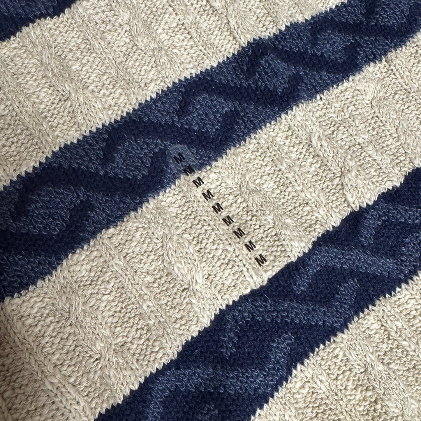 Vintage 1990s New Eddie Bauer Cotton Striped Sweater Blue Tan Oatmeal Medium