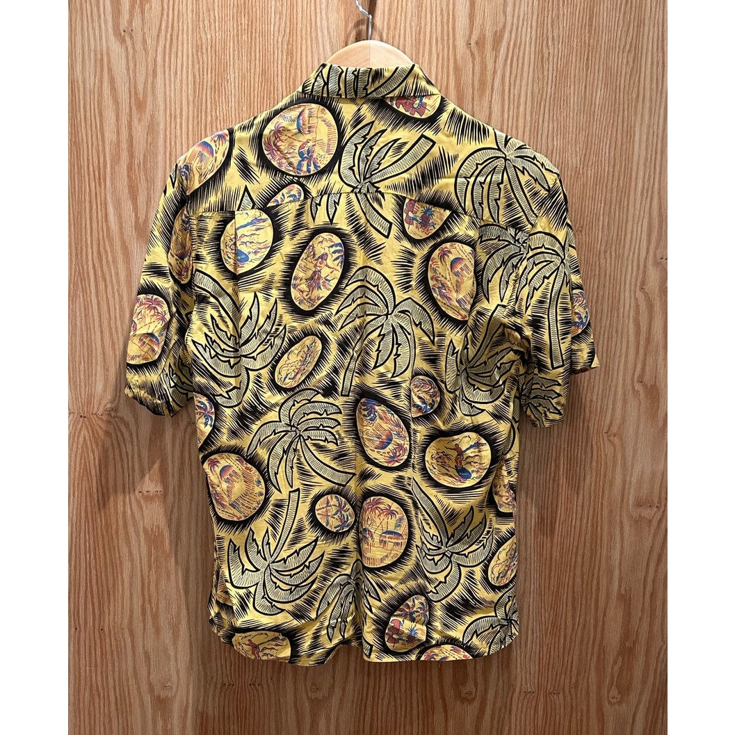 Vintage 1990s Reyn Spooner Hawaiian shirt Yellow Palm Surfer Men's Medium