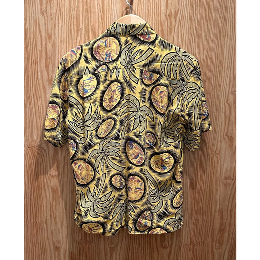 Vintage 1990s Reyn Spooner Hawaiian shirt Yellow Palm Surfer Men's Medium