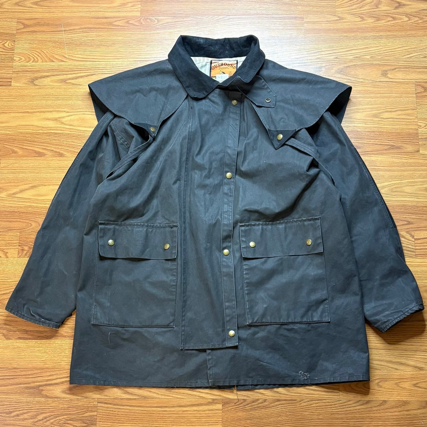 Vintage Outbound Australia Waxed Cotton Oilskin Field Jacket Storm Cape XL