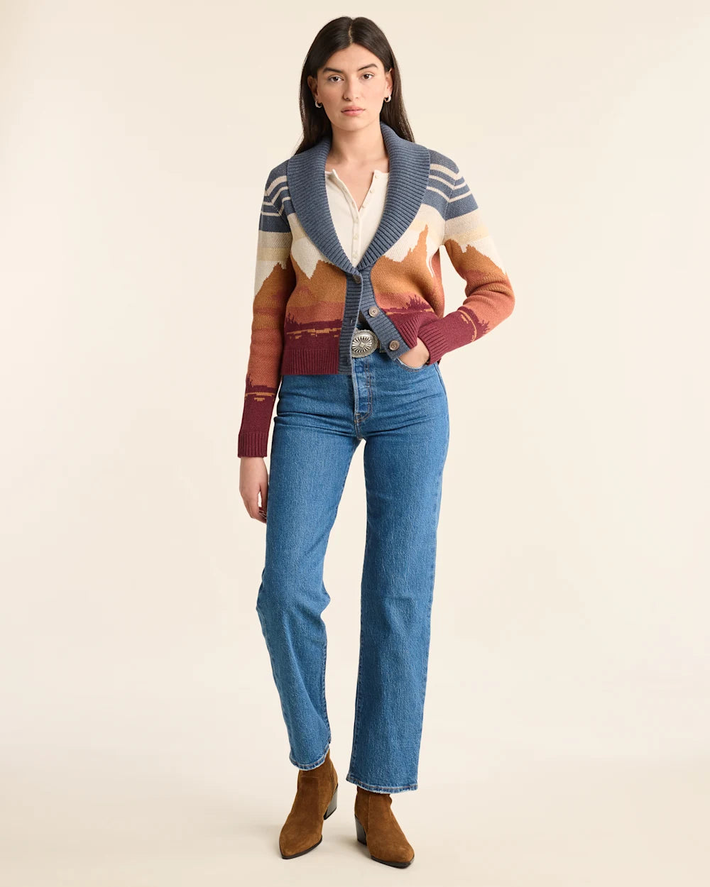 Western Scenic Cotton Cardigan