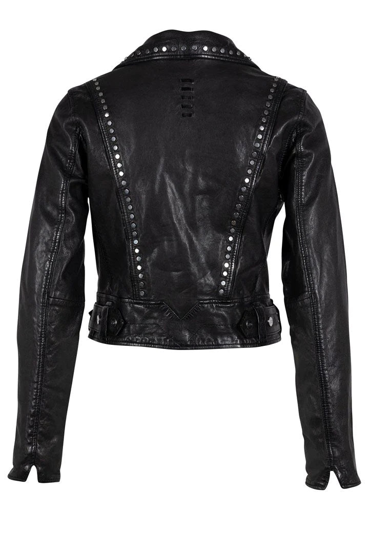 Maryn Cropped Studded Leather Jacket - Black