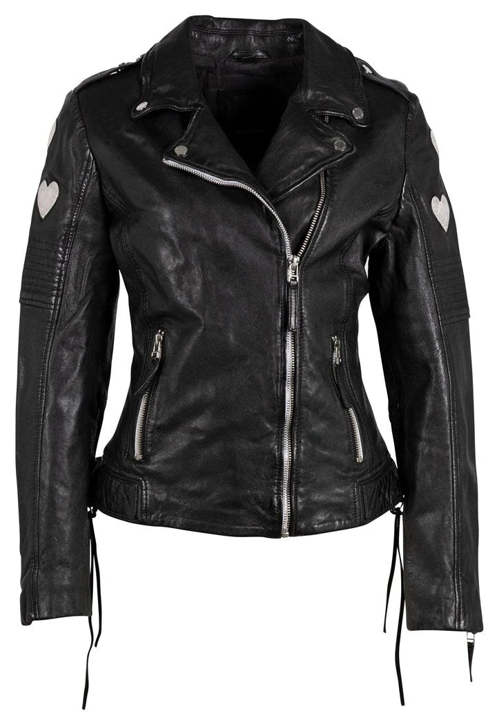 Reo Heart Detail Leather Jacket - Black