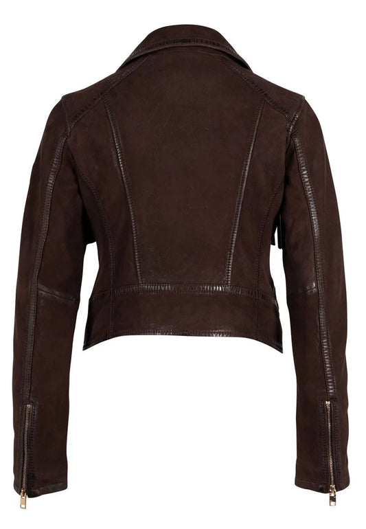 Fanny Fringe Leather Jacket Dark Brown