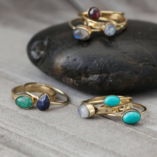 Brass Stone Stack Ring - Asst'd Stone and Sizes