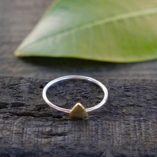 Sterling Silver Ring with Brass Triangle