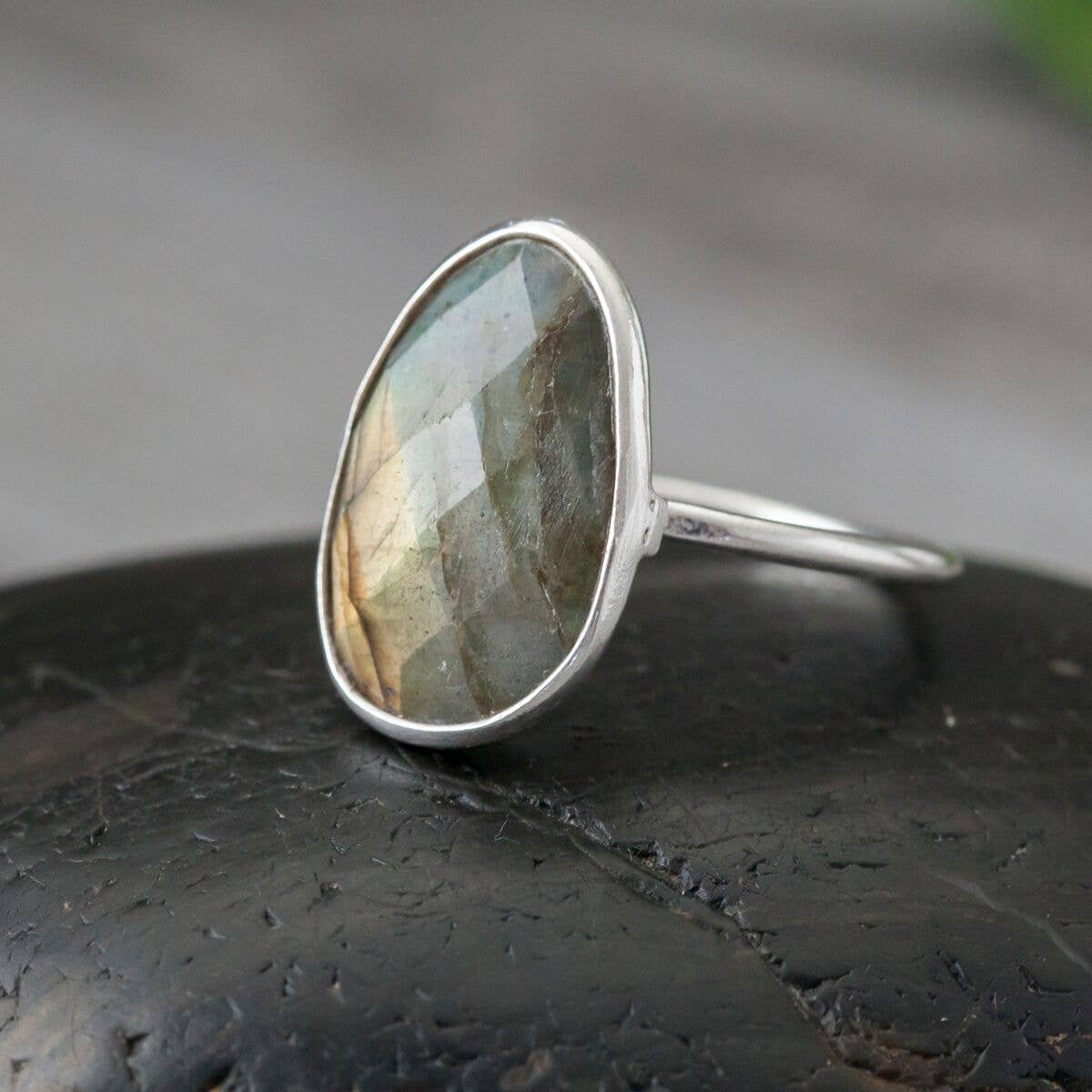 Sterling Silver Faceted Stone Ring